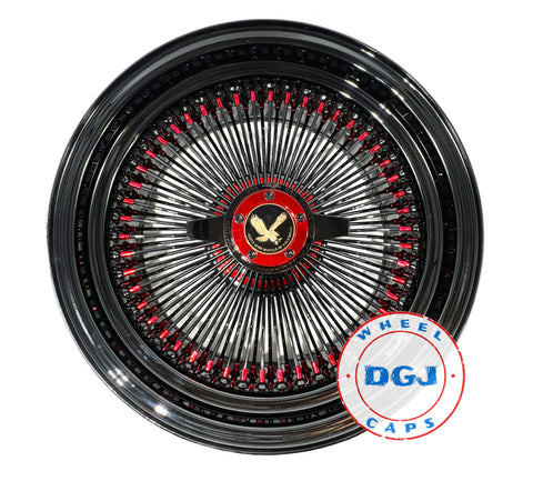 DGJ WHEEL 18x8 STD 100 Spoke All Black w/ Red Nip+Hub Ring Lowrider Wire Wheels