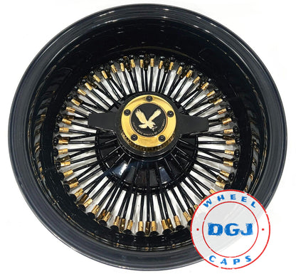 14x7 Rev 72 STR Black with Gold Nipples +Zenith Locking Lowrider Rims USA Made