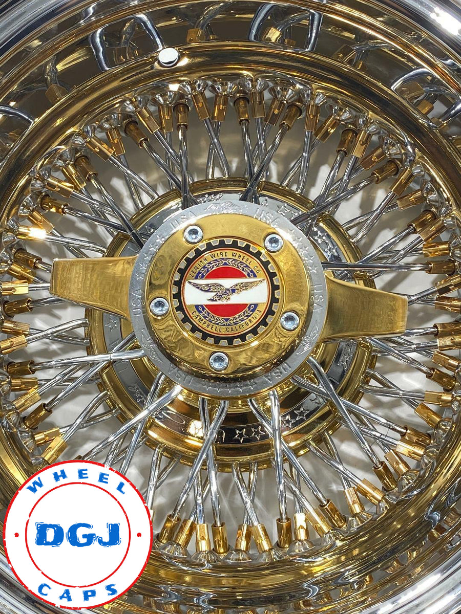 Zenith Rims 13 Inch 13x7 Zenith Style Lowrider Wire Wheels with Chrome Ring, Gold Nipples ...