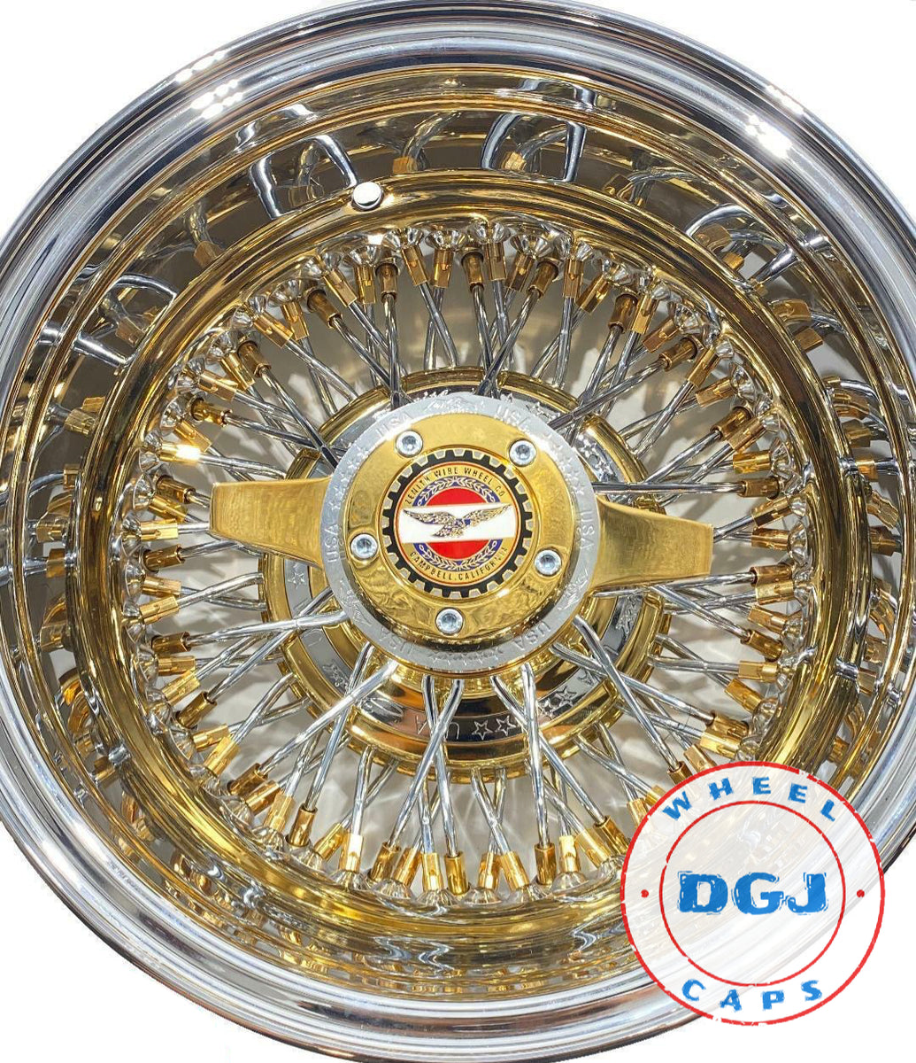 Lowrider Rims 13x7 Zenith Style Lowrider Wire Wheels with Chrome Ring, Gold Nipples ...