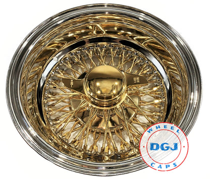 Lowrider Wire Wheels DGJ Wheel Caps 13x7 Reverse 72 Spokes Cross Lace Center Gold Lowrider Wire Wheel Rims