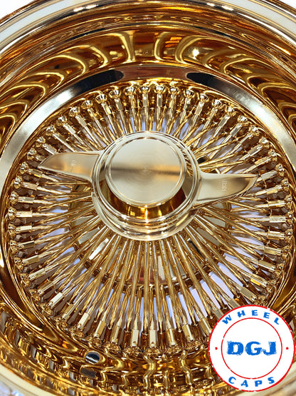 Lowrider Wire Wheels DGJ Wheel Caps 13x7 Reverse 100 Spoke All Gold Lowrider Wire Wheel Rims (T-Gold)
