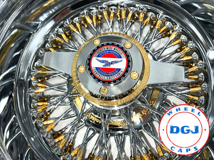 Lowrider Wire Wheels DGJ Wheel Caps Zenith Style 14x7 Rev 72 Cross Lace Gold Nipples & Hub Ring Lowrider Wire Wheels