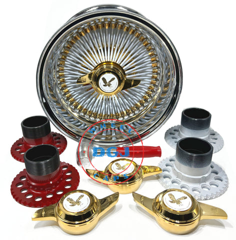 14x7 Rev 100 Spokes Gold Nipples/Hub & White Spokes Lowrider Wire Wheel Rims