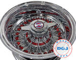 13x7 Rev Zenith Style Chrome Lowrider Wire Wheels w/ Red Nipples & Red Hub Ring