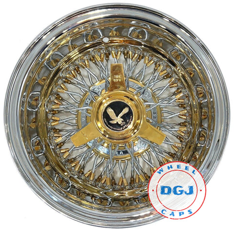 DGJ WHEEL 13x7 Rev 72 Cross Lace Gold Nipples & Hub Lowrider Wire Wheels