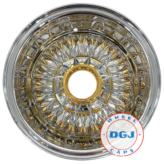 Lowrider Wire Wheels DGJ Wheel Caps DGJ WHEEL 13x7 Rev 72 Cross Lace Gold Nipples & Hub Lowrider Wire Wheels