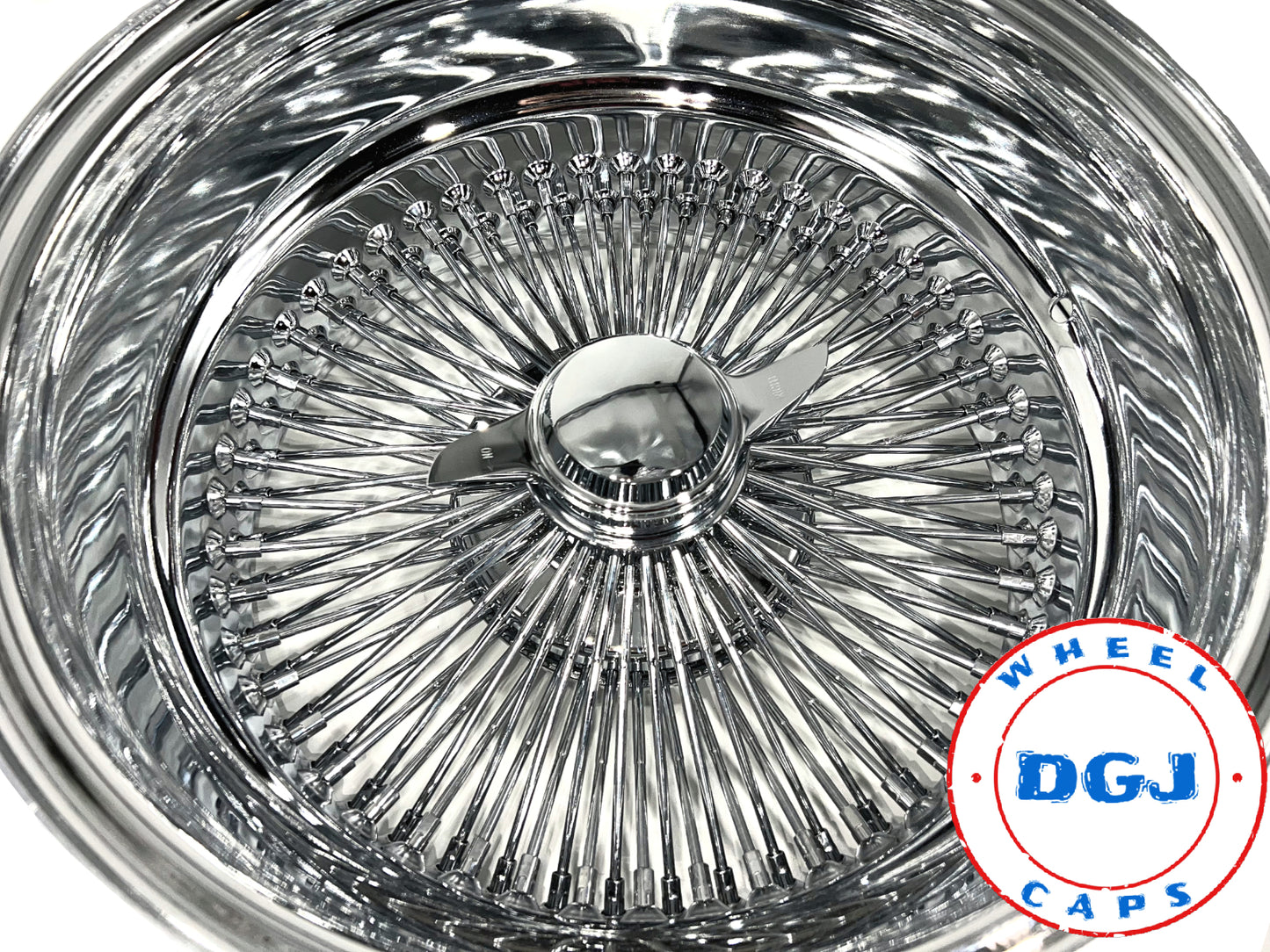 17x8 Reverse 100 Spokes All Chrome Lowrider Wire Wheels with Knock-Offs
