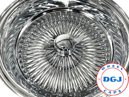 17x8 Reverse 100 Spokes All Chrome Lowrider Wire Wheels with Knock-Offs