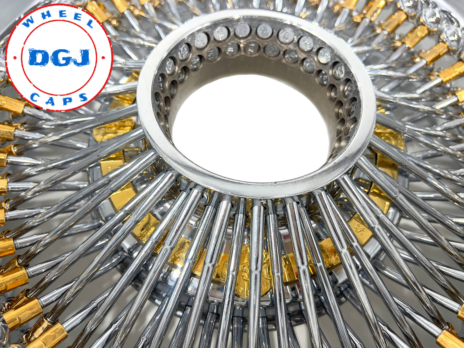 DGJ WHEEL 14x7 Rev 100 Spoke Gold Nipples & Hub Ring Lowrider Wire Wheels