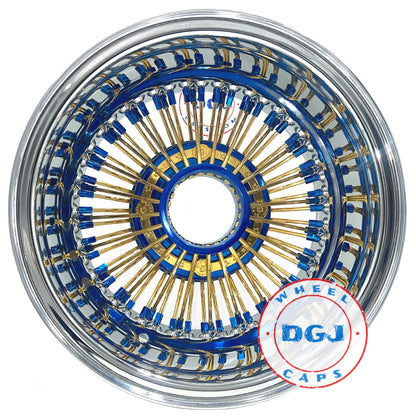 DGJ WHEELS 13x7 Rev 72 Straight Lace Candy Blue & Gold Lowrider Wire Wheel Rims