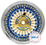 DGJ WHEELS 14x7 Rev 72 Straight Lace Candy Blue & Gold Lowrider Wire Wheel Rims