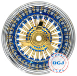 DGJ WHEELS 13x7 Rev 72 Straight Lace Candy Blue & Gold Lowrider Wire Wheel Rims