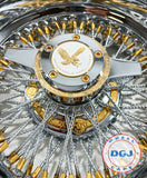 DGJ WHEELS 13x7 Rev 72 Diamond Spokes Gold Nip+Hub Ring Lowrider Wire Wheels