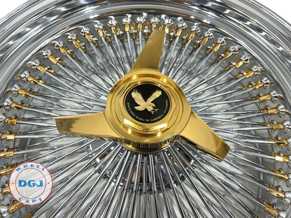 Lowrider Wire Wheels DGJ Wheel Caps 18x8 Standard 100 Spokes Gold Nipples & Knockoffs Lowrider Wire Wheel Rims