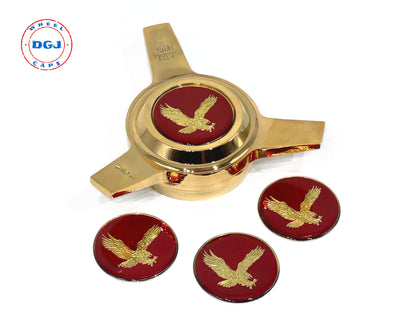 Red on Gold Plastic Eagle Lowrider Wire Wheel Chips Emblems Size 2.25