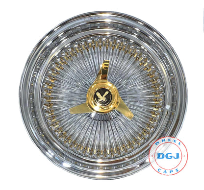 Lowrider Wire Wheels DGJ Wheel Caps 18x8 Standard 100 Spokes Gold Nipples & Knockoffs Lowrider Wire Wheel Rims