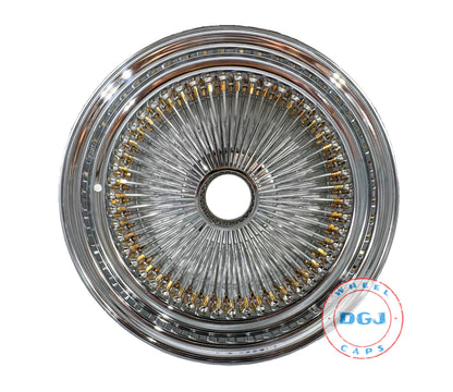 Lowrider Wire Wheels DGJ Wheel Caps 18x8 Standard 100 Spokes Gold Nipples & Knockoffs Lowrider Wire Wheel Rims