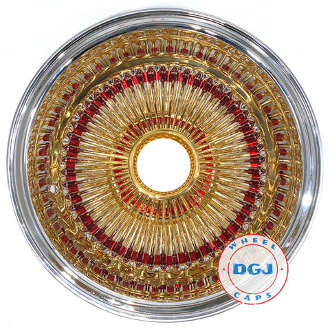 DGJ WHEELS 13x7 Rev 100 Spokes Candy Red & Gold Lowrider Wire Wheel Rims