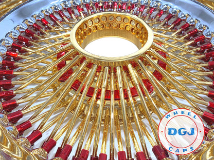 DGJ WHEELS 13x7 Rev 100 Spokes Candy Red & Gold Lowrider Wire Wheel Rims