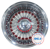 DGJ 14x7 Rev 72 Straight Lace Candy Red Nip & Hub Ring Lowrider Wire Wheel Rims