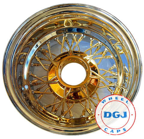 13x7 Reverse 42 Spokes Cross Lace Center Gold Lowrider Wire Wheel Rims