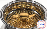 13x7 Rev 100 Spokes Center Gold Lowrider Wire Wheel Rim with Gold Knockoffs