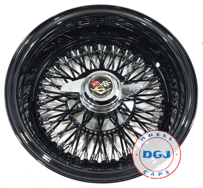 Lowrider Wire Wheels DGJ Wheel Caps 14x7 Rev 72 Cross Lace All Black + Chrome Nip & Hub Lowrider Wire Wheel Rims
