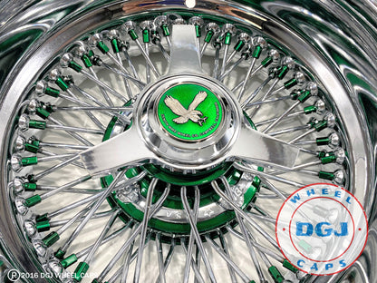 DGJ WHEEL 13x7 Rev 72 Cross Lace Candy Green Nipples & Hub Lowrider Wire Wheels