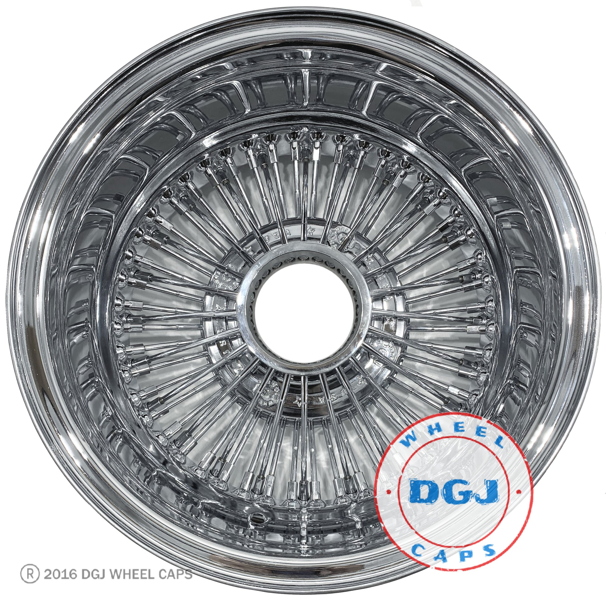 Lowrider Wire Wheels DGJ Wheel Caps DGJ 14x7 Rev 72 Straight Lace All Chrome Lowrider WW Rims USA Made