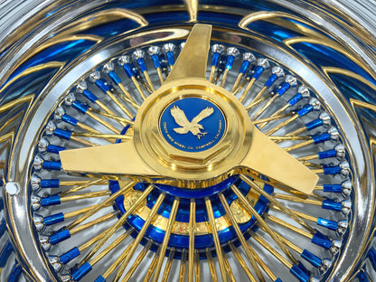 DGJ WHEELS 13x7 Rev 72 Straight Lace Candy Blue & Gold Lowrider Wire Wheel Rims