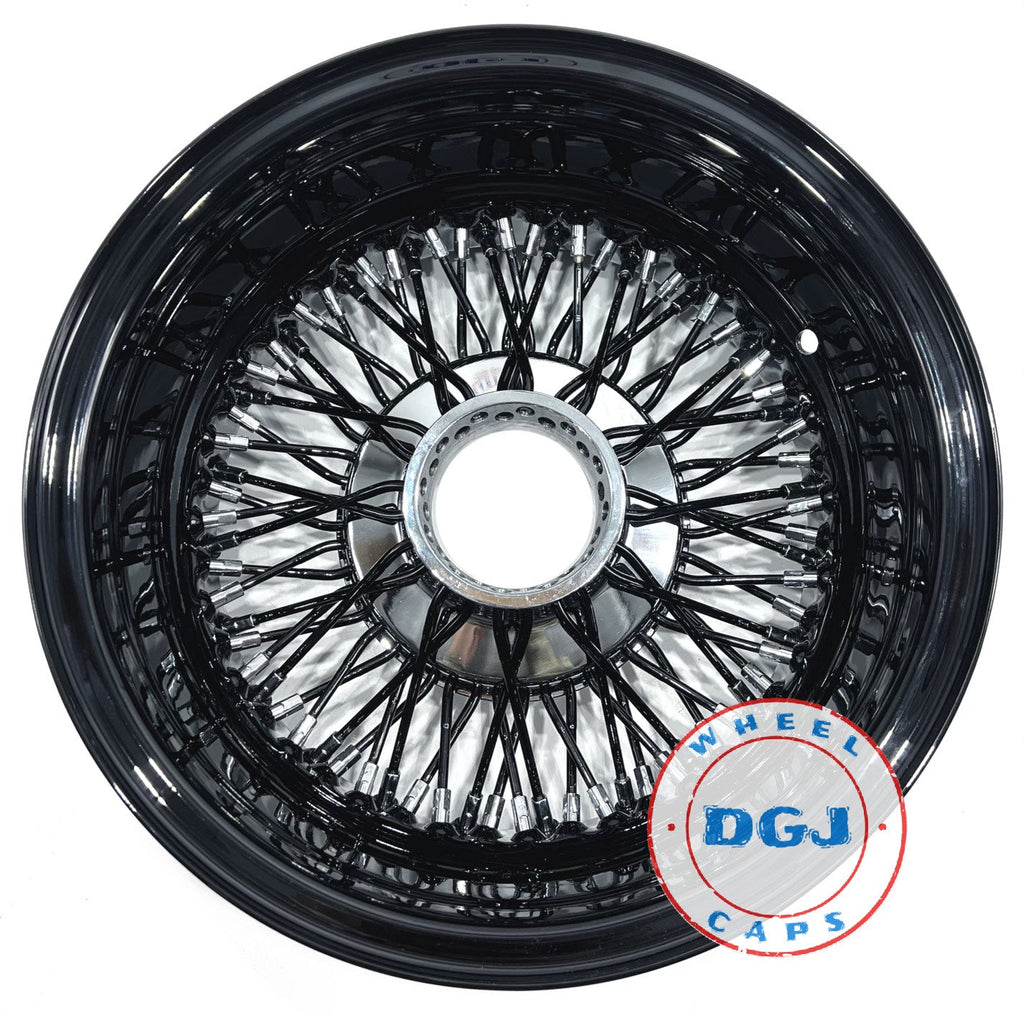 13x7 Rev 72 Cross Lace All Black + Chrome Nip & Hub Lowrider Wire Whee ...