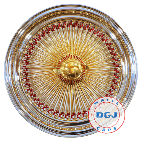DGJ WHEELS 22x8 STD 150 Spokes Candy Red & Gold Lowrider Wire Wheel Rims