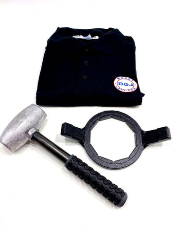 6Lbs Wire Wheel Knock Off Lead Hammer, Bullet Wrench and Polo Shirt