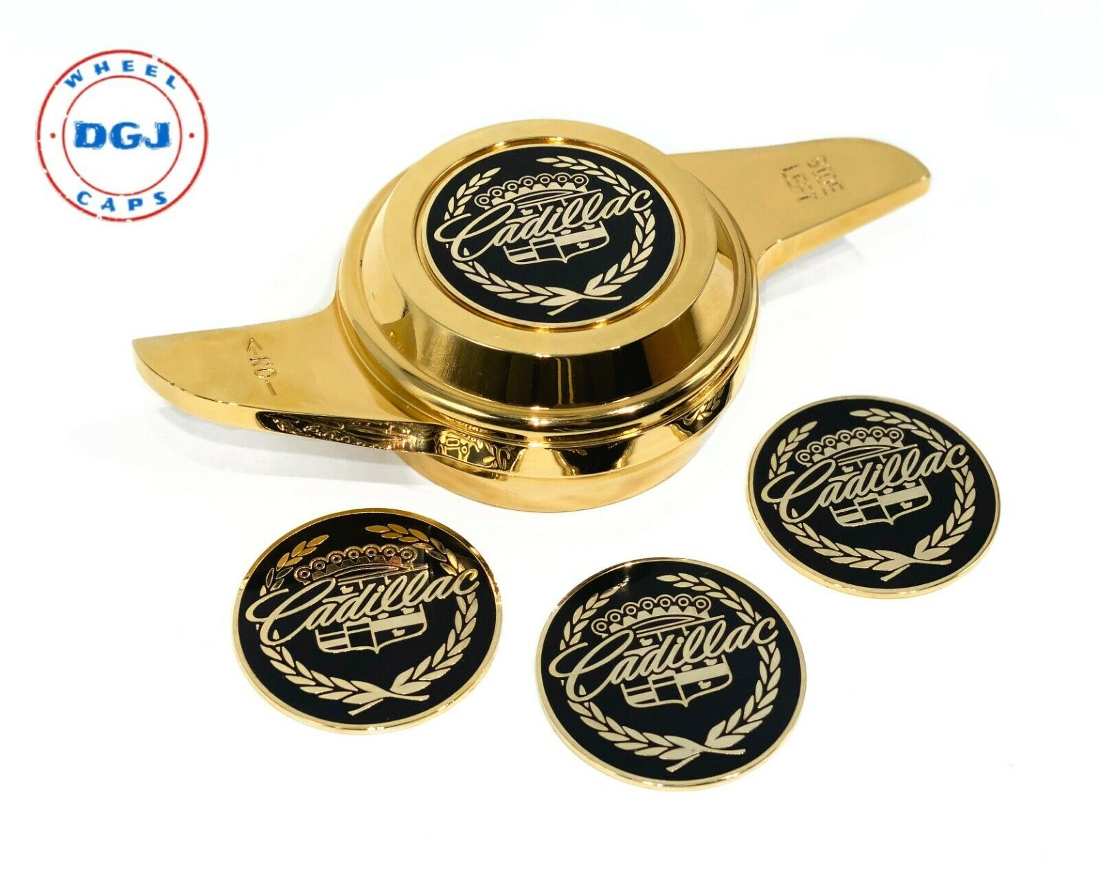 Cadillac Gold Lowrider Wire Wheel Metal Chips Emblems Size 2.25"