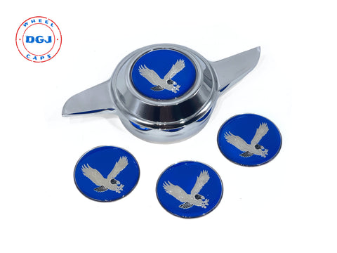 Blue on Chrome Plastic Eagle Lowrider Wire Wheel Chips Emblems Size 2.25