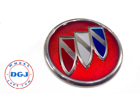 Single Buick Ruby/Candy Red on Chrome Lowrider Wire Wheel Metal Chip Emblem