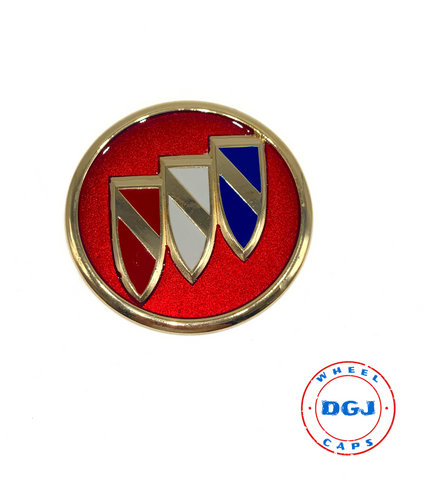 Single Buick Candy Red on Gold Lowrider Wire Wheel Metal Chip Emblem