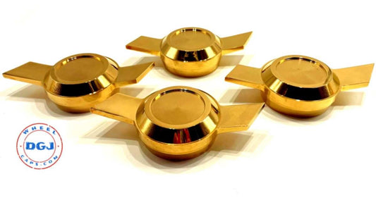 Bowtie Cut Gold Knock-Off Spinners for Lowrider Wire Wheels