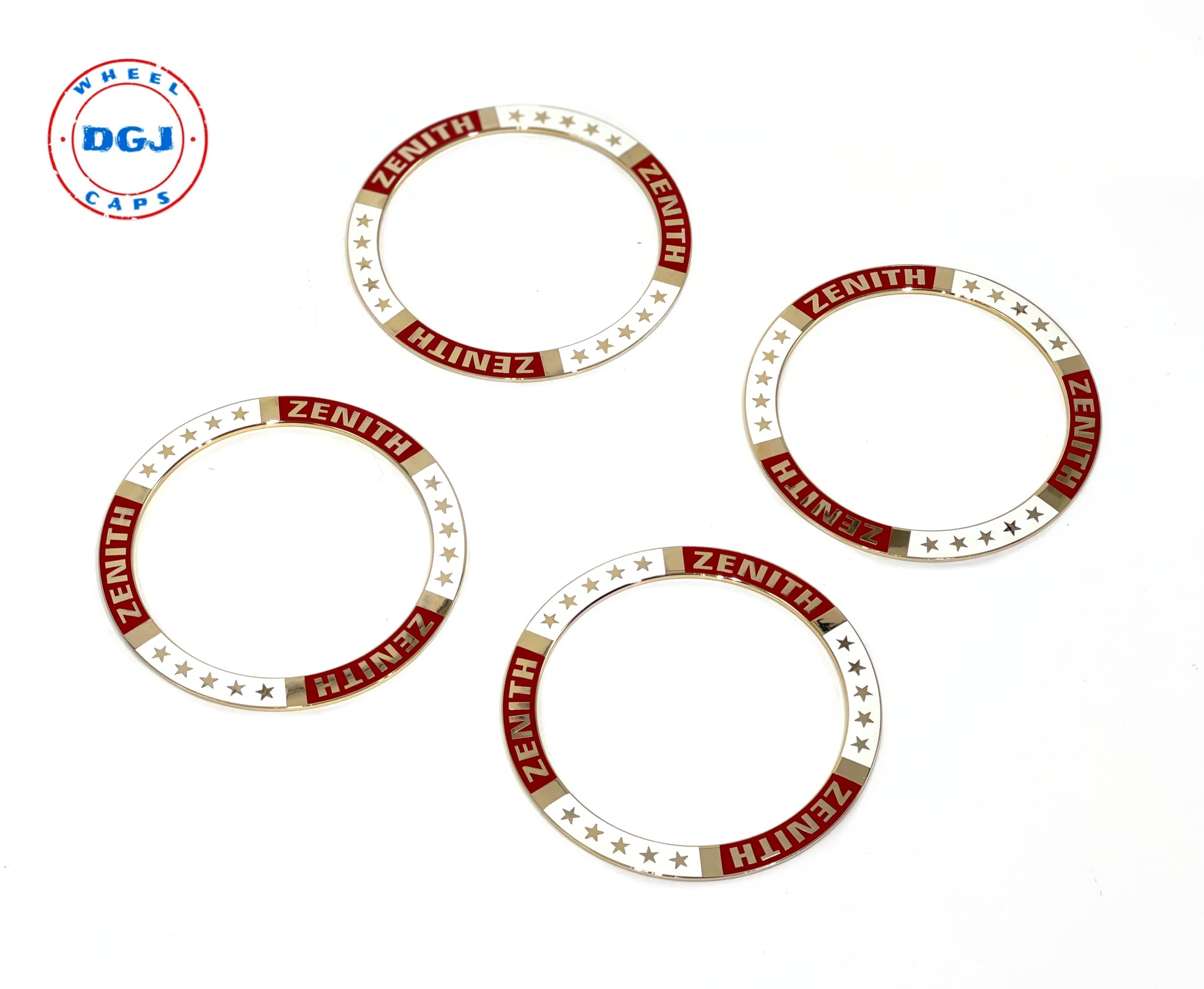 Superswept Zenith Red & White on Gold Rings for Lowrider Wire Wheel Knockoffs