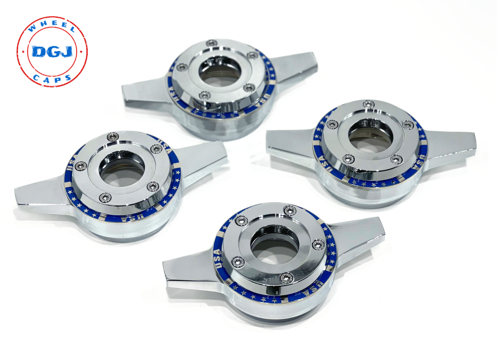 Zenith Style Locking Blue on Chrome Rings for Lowrider Wire Wheels Knockoffs