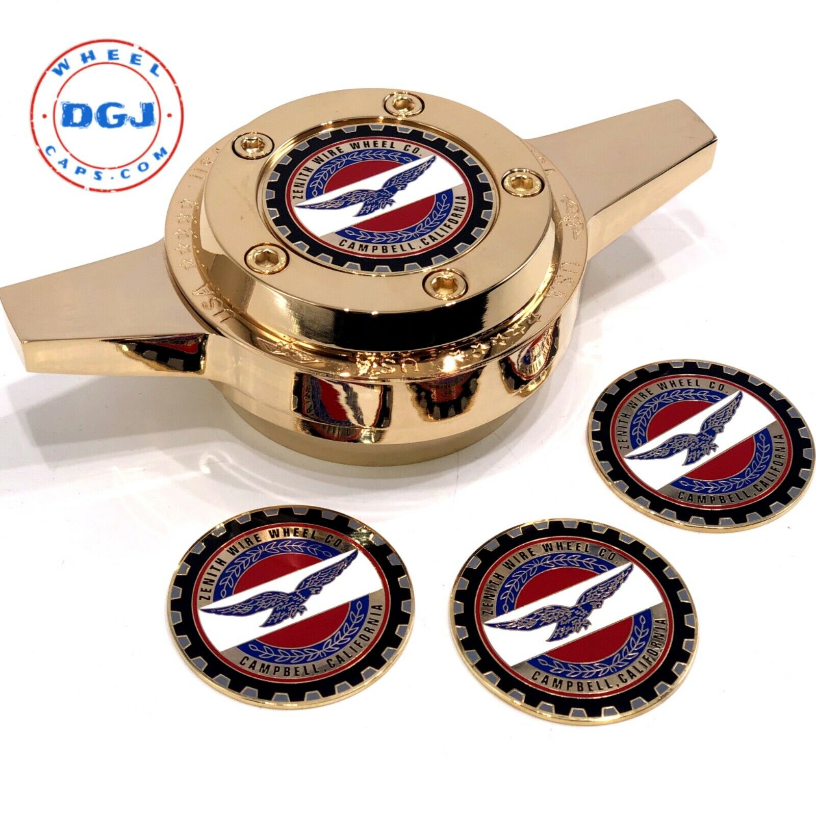 Zenith Eagle Gold Lowrider Wire Wheel Metal Chips Emblems Size 2.25