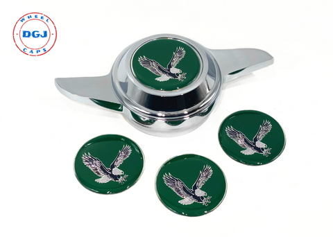 Green on Chrome Plastic Eagle Lowrider Wire Wheel Chips Emblems Size 2.25