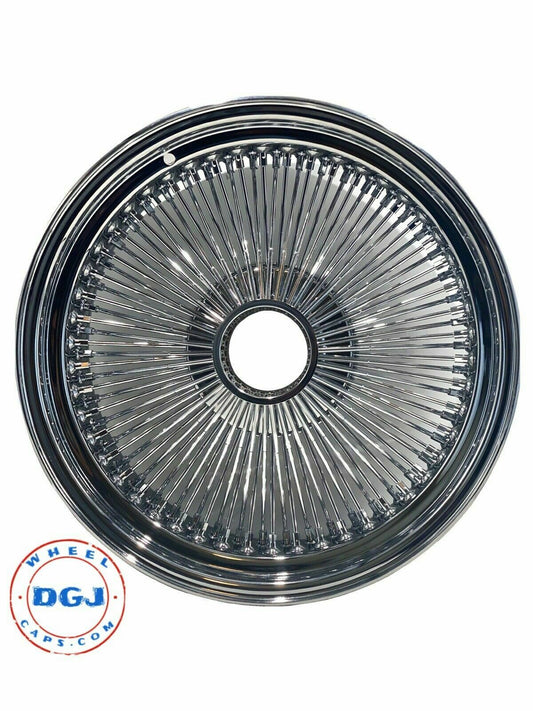 Single 13x7 All Chrome 100 Spoke Reverse Lowrider Wire Wheel Rims
