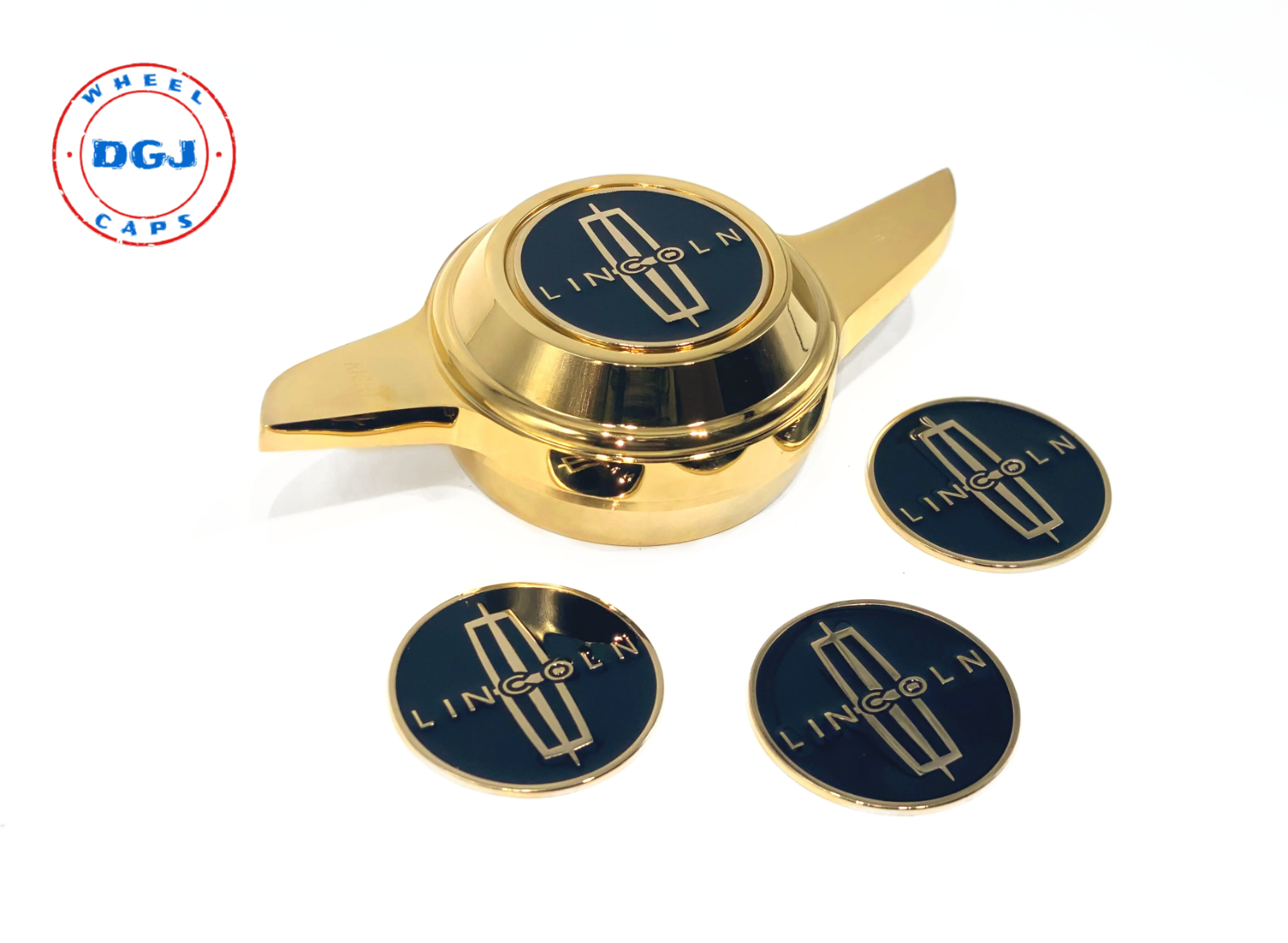 Lincoln Gold Lowrider Wire Wheel Metal Chips Emblems Size 2.25