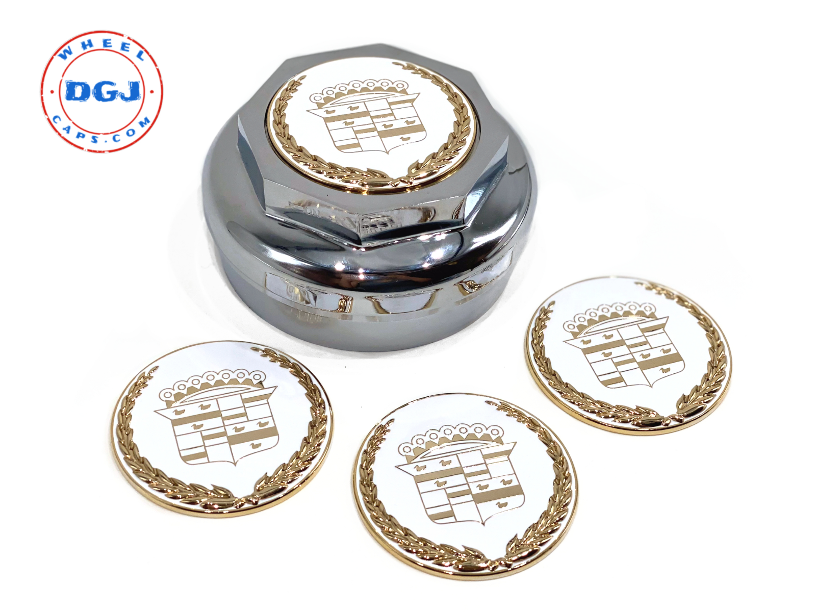 Cadillac Gold Lowrider Wire Wheel Metal Chips Emblems Size 2.25