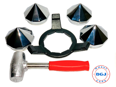 Bullet Knock-Off Spinner Caps, Wrench and Lead Hammer for Lowrider Wire Wheels