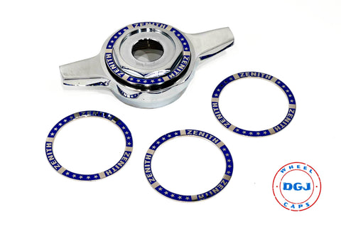 Superswept Zenith Blue on Chrome Rings for Lowrider Wire Wheel Knockoffs