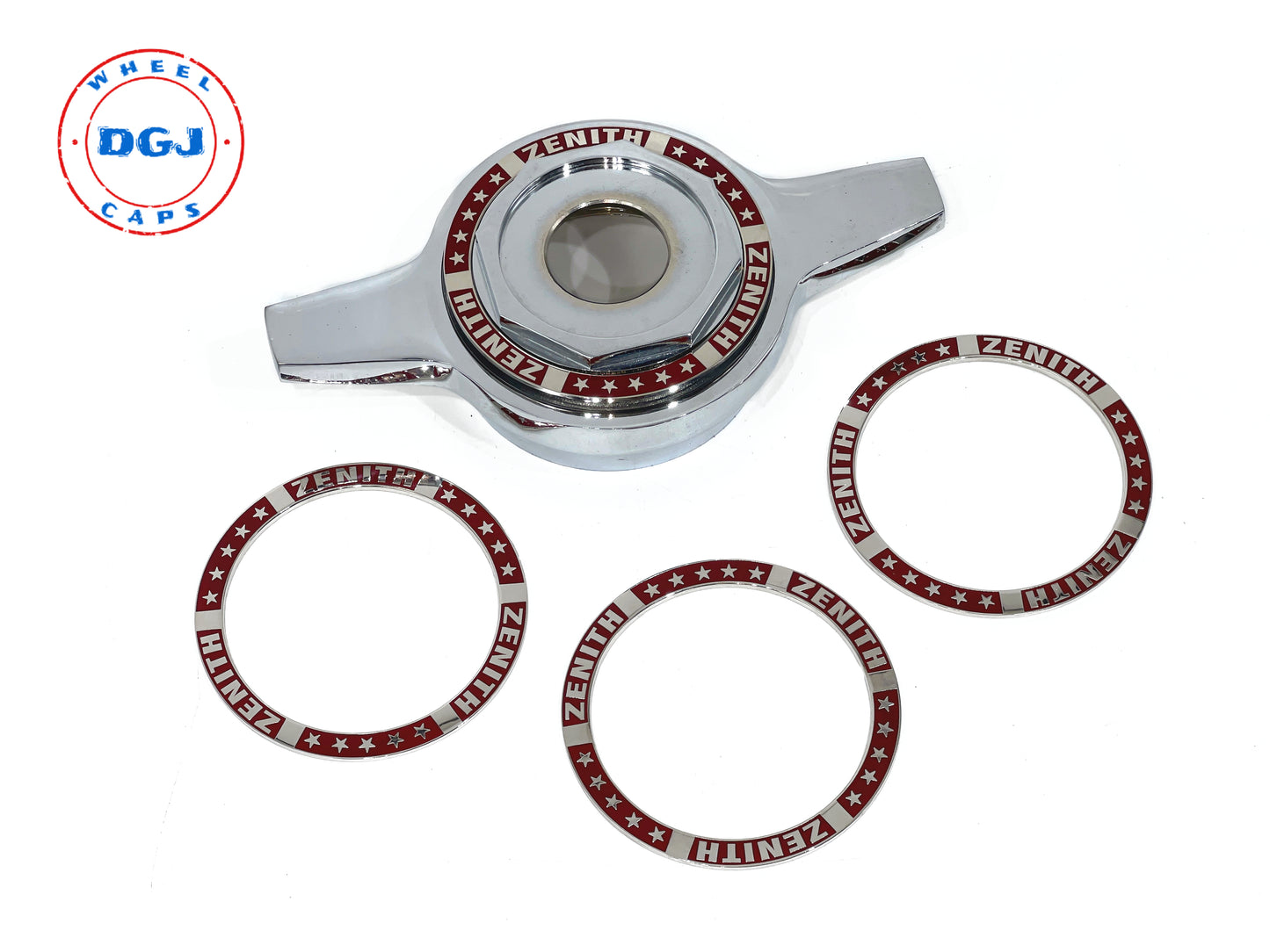 Superswept Zenith Candy Red on Chrome Rings for Lowrider Wire Wheel Knockoffs