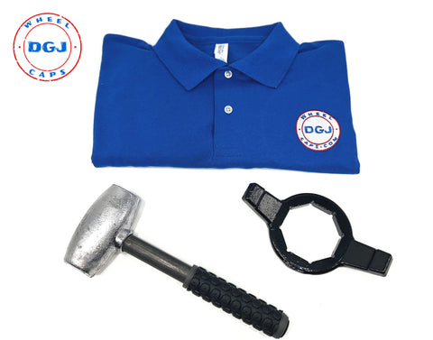 6Lbs Wire Wheel Knock Off Lead Hammer, Hex Wrench and Blue Polo Shirt